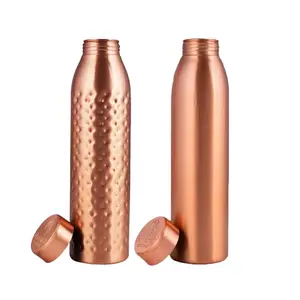 Copper Water Bottle 1L Plain and Hammered, an Ayurvedic vessel made from pure copper - helps you drink more water, with many health benefits