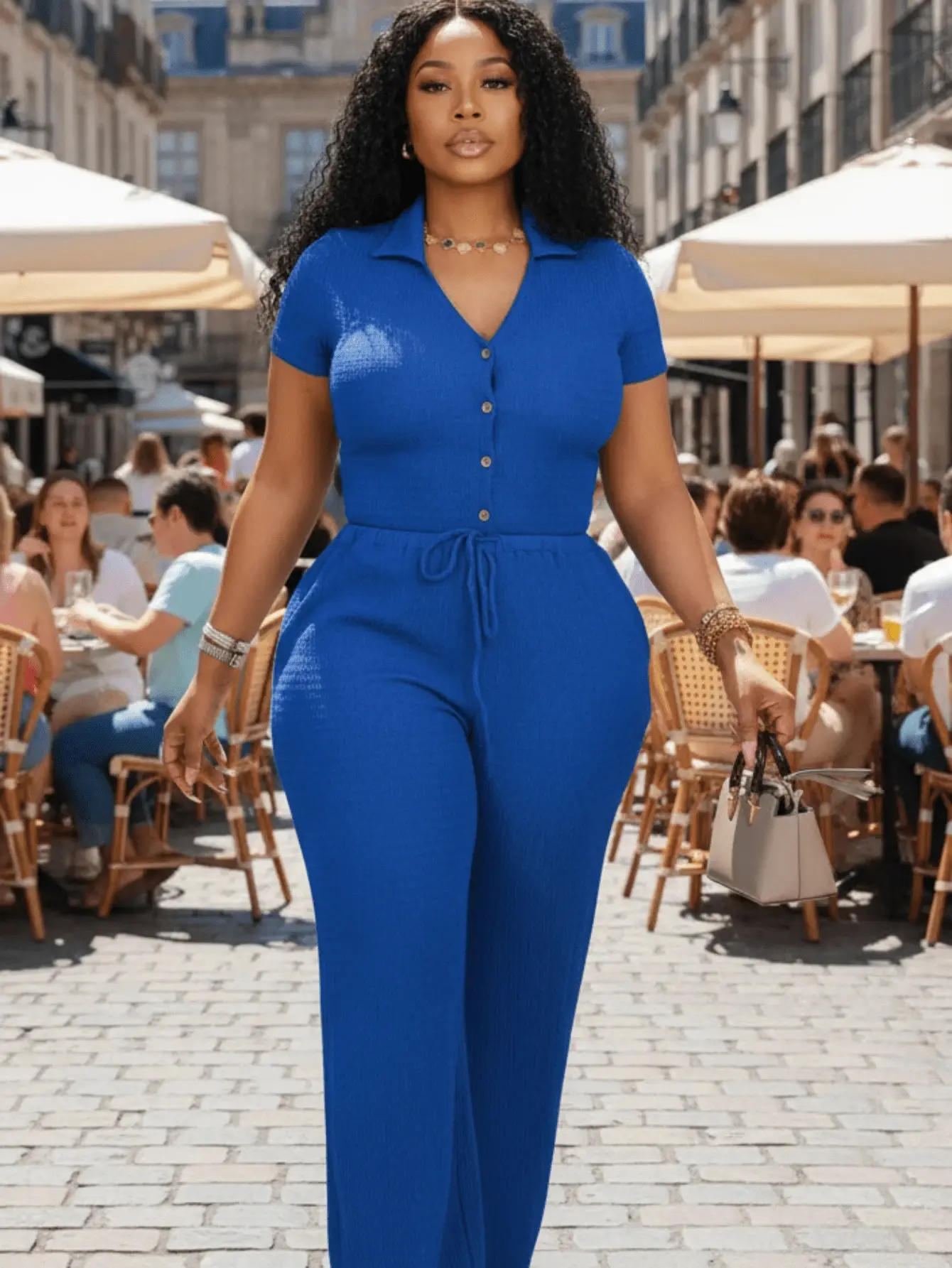 Echoine Womens Casual 2 Piece Outfits Pleated Button Down Shirt and Wide Leg Pant Set Women's Summer suit Chic Breathable Clothes Womenswear Crop Top Drawstring 2 piece sets matching sets for women plus size sets