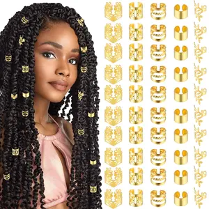 50 count Gold Hair Jewelry for Braids Accessories Loc Jewelry for Hair Dreadlocks Adjustable Hair Rings Hair Cuff Hair Charms Braid Jewelry Hair Beads Decorations for Men Women