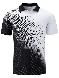 Seadodo Mens Golf Polo Shirts Dry Fit Athletic Black White Dot Printed Golf Shirt Short Sleeve Breathable Golf Jersey M