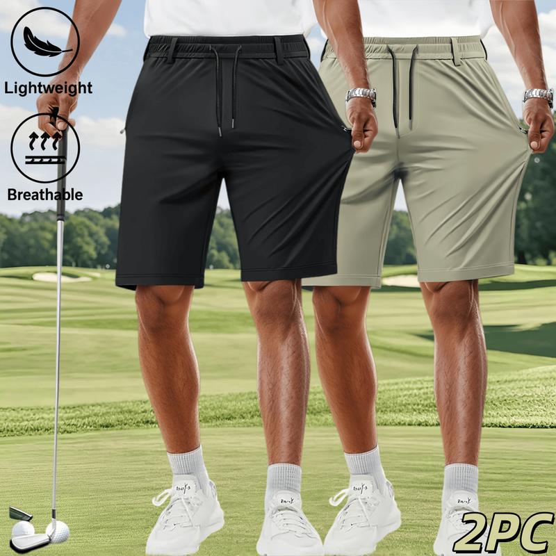 2 Pack Men’s Stretch Golf Shorts Quick Dry Lightweight Breathable Casual Workout Shorts Elastic Waist Drawstring Zipper Pockets Summer Athletic Dress Shorts for Walking Running Travel Daily Wear Normal Sizes Black Gray Khaki