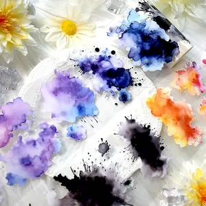 Watercolor Painting Decorative Tape, 2M/Roll Colorful Ink PET Masking Tape, Decorative Tape for Sticker Scrapbooking Journal Aesthetic Stationery, Adhesive Tape, Aesthetic Appeal