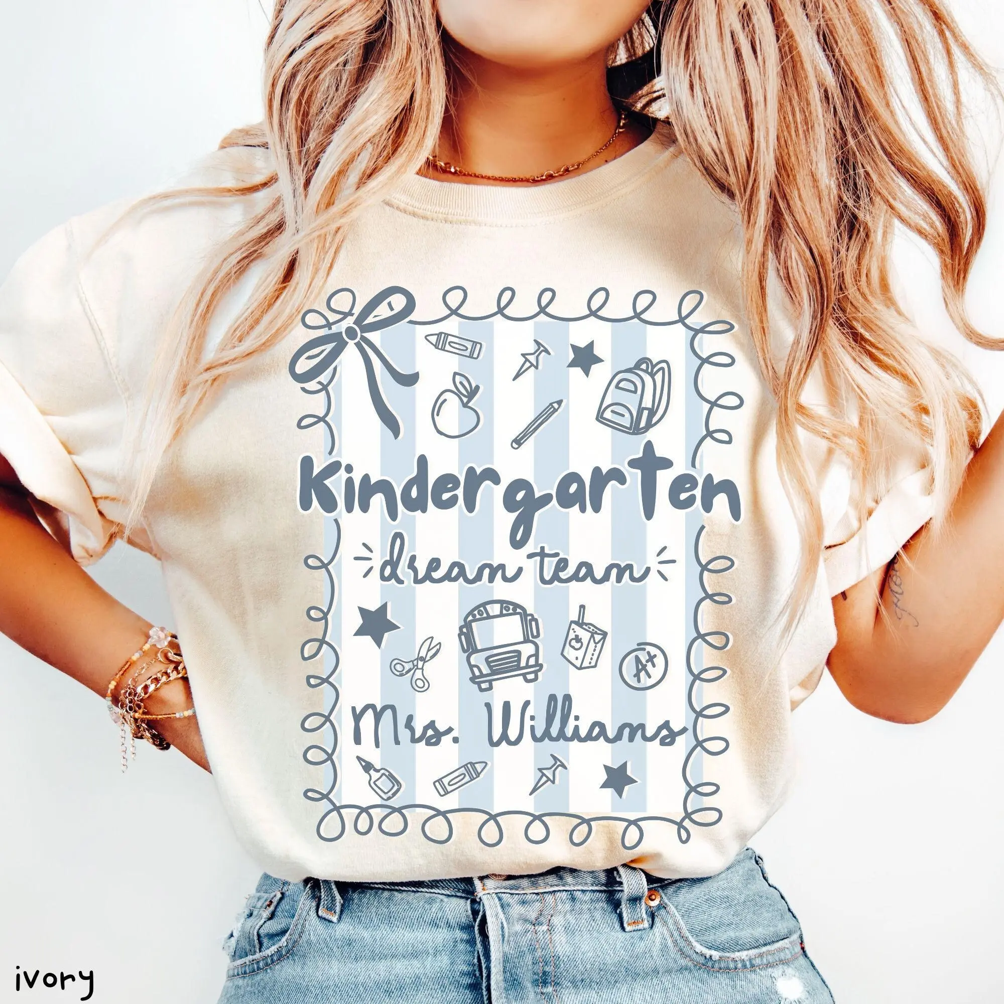 Personalized Kindergarten Dream Team Teacher Shirt, Custom Comfort Colors T-Shirt, Back To School Kindergarten Crew Gift,First Day of School