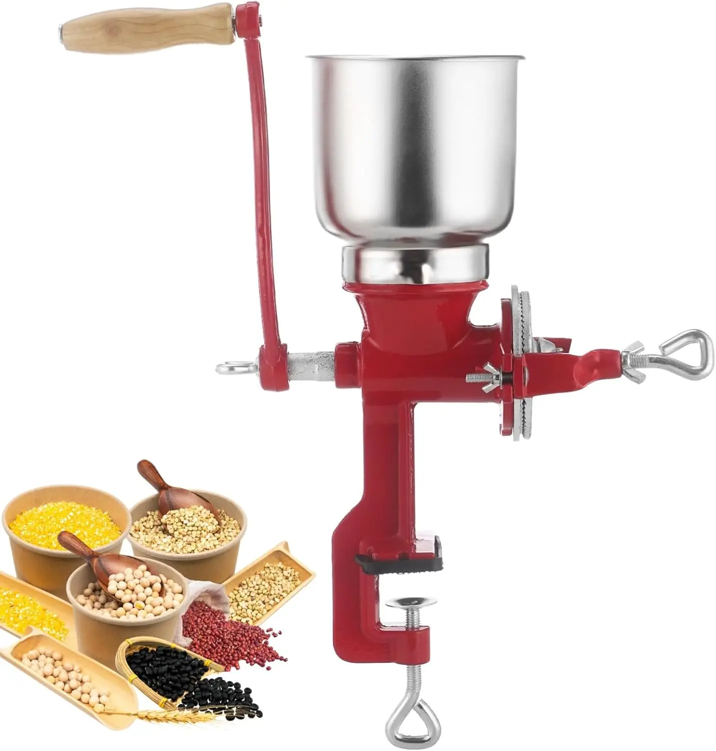 Corn Grinder Grain Manual,Cast Iron Crank Corn Grain Mill Grinder with High Hopper,Hand Powered Flour Mill,Wheat Grinder with Adjustable Coarseness & Wooden Handle for Home,17.7" Tall & 5.5" Hopper