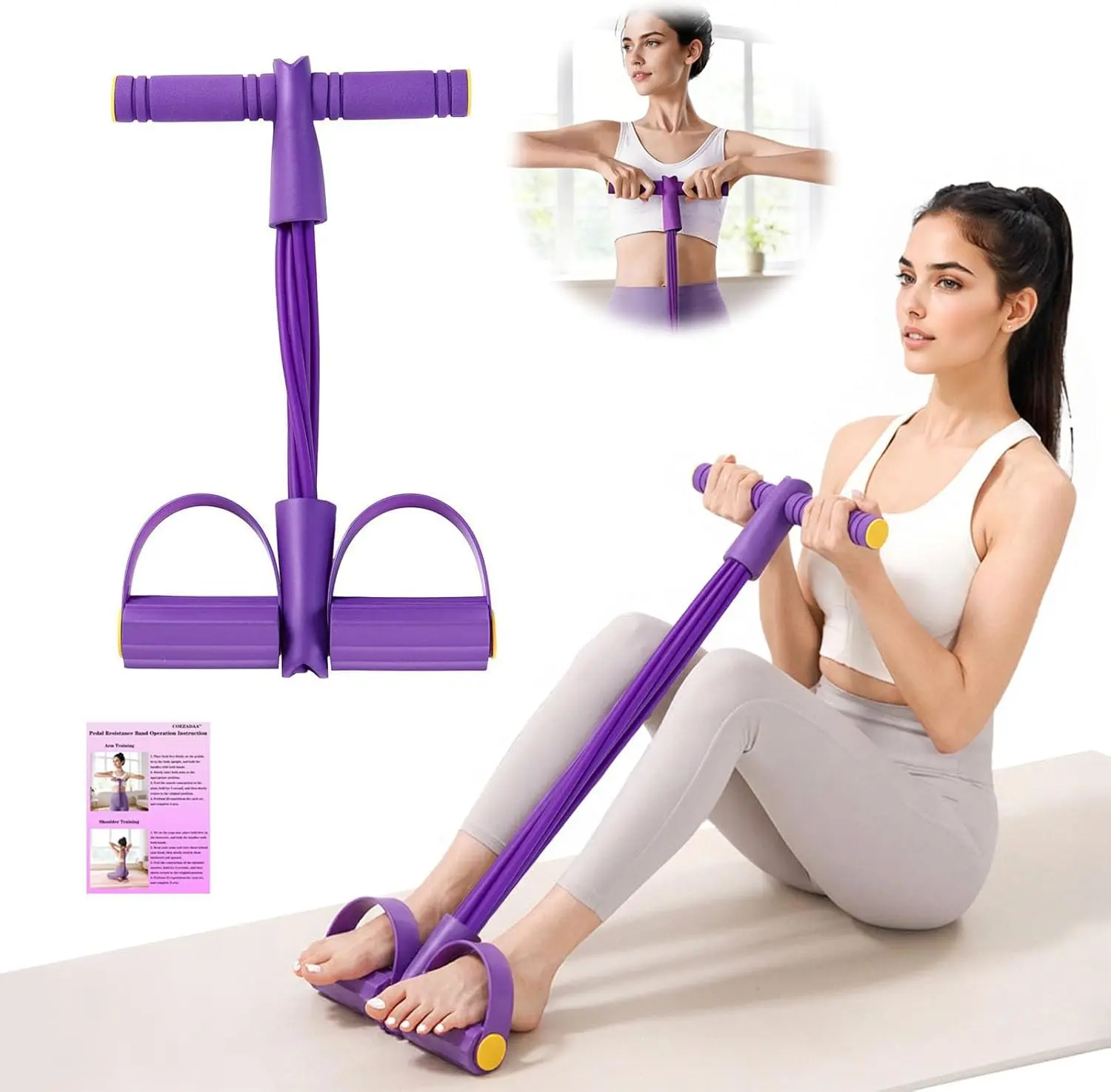 Multi-Function Pedal Resistance Band 6-Tube Elastic Sit Up Pull Rope Home Gym Equipment for Full Body Workout Yoga Stretching