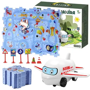 25 PCS Puzzle Racer Set Puzzle Race Track DIY Assembling Electric Trolley, Upgrade Toddler Puzzle Track Play Set with Vehicles, Battery-Operated Toy Vehicle & Puzzle Board, RailCar Building Toys for Kids