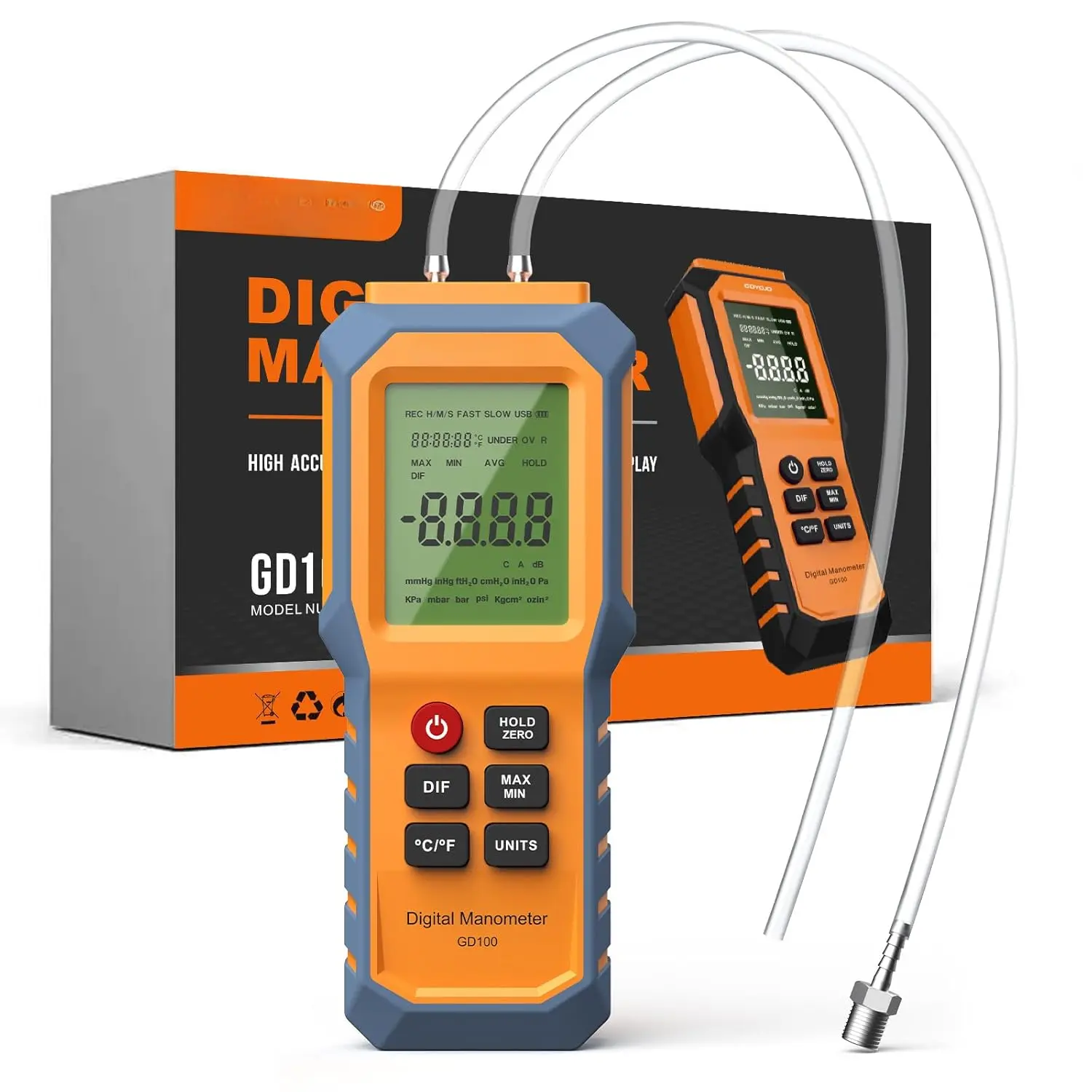 Handheld Manometer with Backlit, Dual-Port HVAC Digital Manometer Gas  Tester, LCD Screen & Indoor Temperature Measurement, 12 Units, for  Gas Pipelines Ventilation Detection