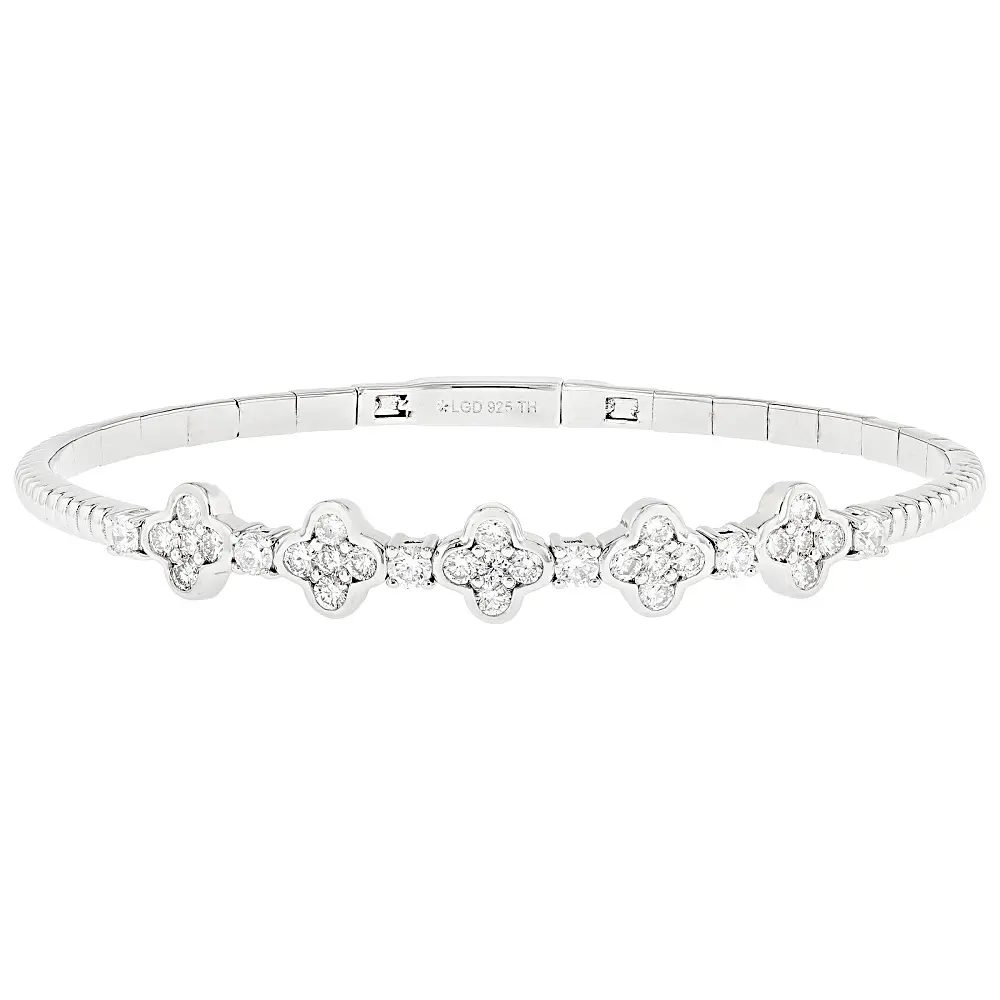 JTV White Lab-Grown Diamond H SI 14K Platinum Over Sterling Silver Flex Bangle Bracelet 1.45ctw