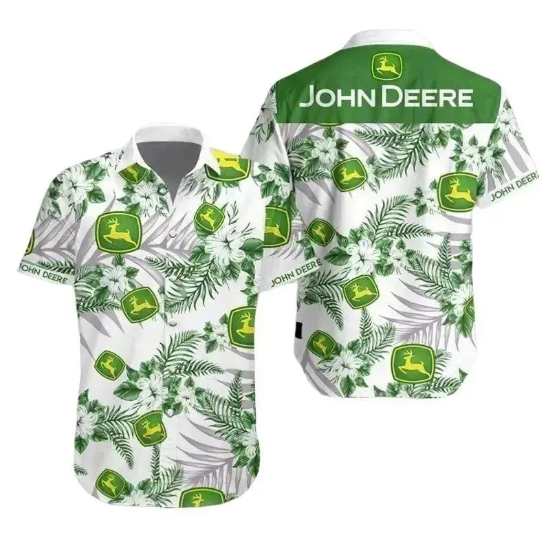 J0hn Deere Hawaiian Shirt, Green Tractor Summer Short Sleeve Shirt, Tropical Aloha Button Down Shirt, Gift for Him or Her