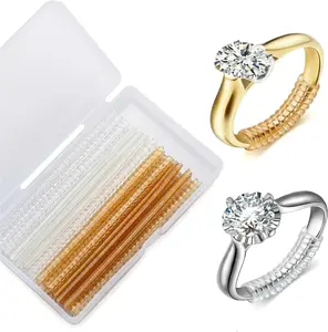 16 Pack Ring Sizer Adjuster for Loose Rings – 8 Gold + 8 Clear Silicone Guards with Storage Case, Invisible Tighteners to Make Ring Smaller Without Resizing, Fits 1-8mm Bands for Women Men