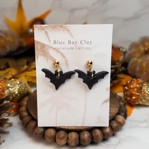 Blue Bay Clay Handmade Clay Single Bat Halloween Dangle Earrings Hypoallergenic Nickel Free Unique Bat Design for Spooky Charm