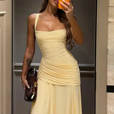 flowy denim dress women Women's Midi Short Homecoming Dress | Size:12/46 WOM2025 suitable for spring