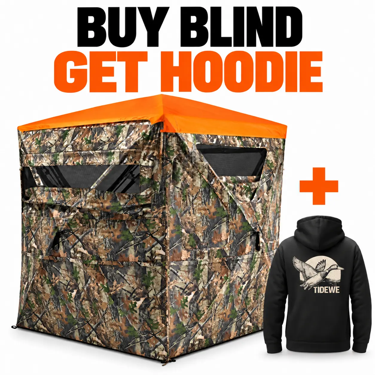 TIDEWE Vis360 360° See-Through Hunting Blind, Silent Pop-Up Deer Ground Blind with Removable 300D Blackout Panel, Adjustable 270°/360° Viewing, 4 Full Panels