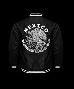 Mexico Unisex Satin Baseball Jacket Striped Trim