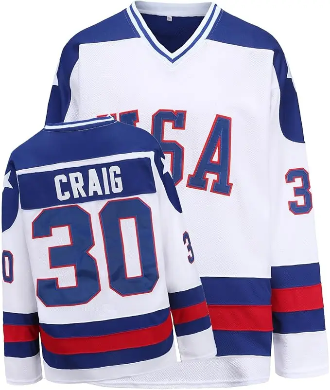 Youth 1980 USA Team Replica Ice Hockey Jersey, Unisex Polyester Mesh Athletic Top with Stitched Nums, Fitted Ice Hockey Sweatshirt for 90s Party, Parties, Kids Sizes, Mesh Breath