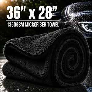36''x28'' 1350GSM Double Twisted Loop Car Drying Towel, Ultra-Absorbent Microfiber Drying Towel for Automotive Detailing Vehicle Wash Kit Car Washing Supplies