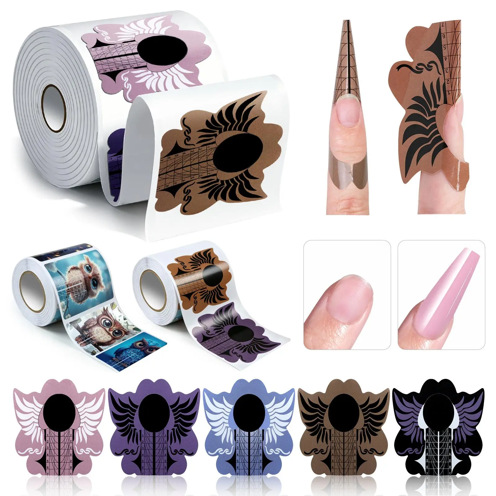 100/500pcs Wing Paper Nail Forms for Acrylic Nails Disposable Nail Extension Guide Forms Reusable Numbered Nail Form Stickers