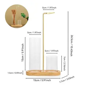 Wooden Glass Gourd Incense Burner, Herbal Scented Diffuser Stick, Metal Crocodile Clip Holder, Home Indoor Inverted Hanging Rack, Home Fragrance Decor, Air Fragrance Diffuser, Suitable for Tea Room, Living Room, Office