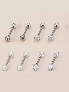 8pcs Stainless Steel Piercing Jewelry Set | Cute Tongue Ring Nipple Ring, Navel Piercing Jewelry, Body Piercing Accessories