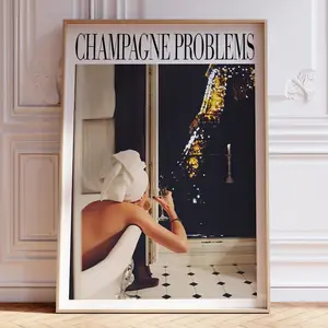 Champagne problems song quote poster, Paris wall art, vintage champagne bar cart decor print, (Unframed, Print Only)