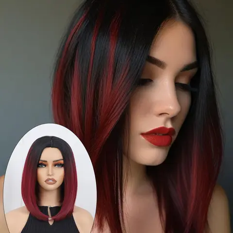 12 Inch Highlight Bob Wig Short Straight Wigs for Women, Gorgeous Wigs without Bangs, Synthetic Hair Full for Party, Daily Use, Synthetic Fiber Wig, Daily Wear Wig, Hairstyle Wigs