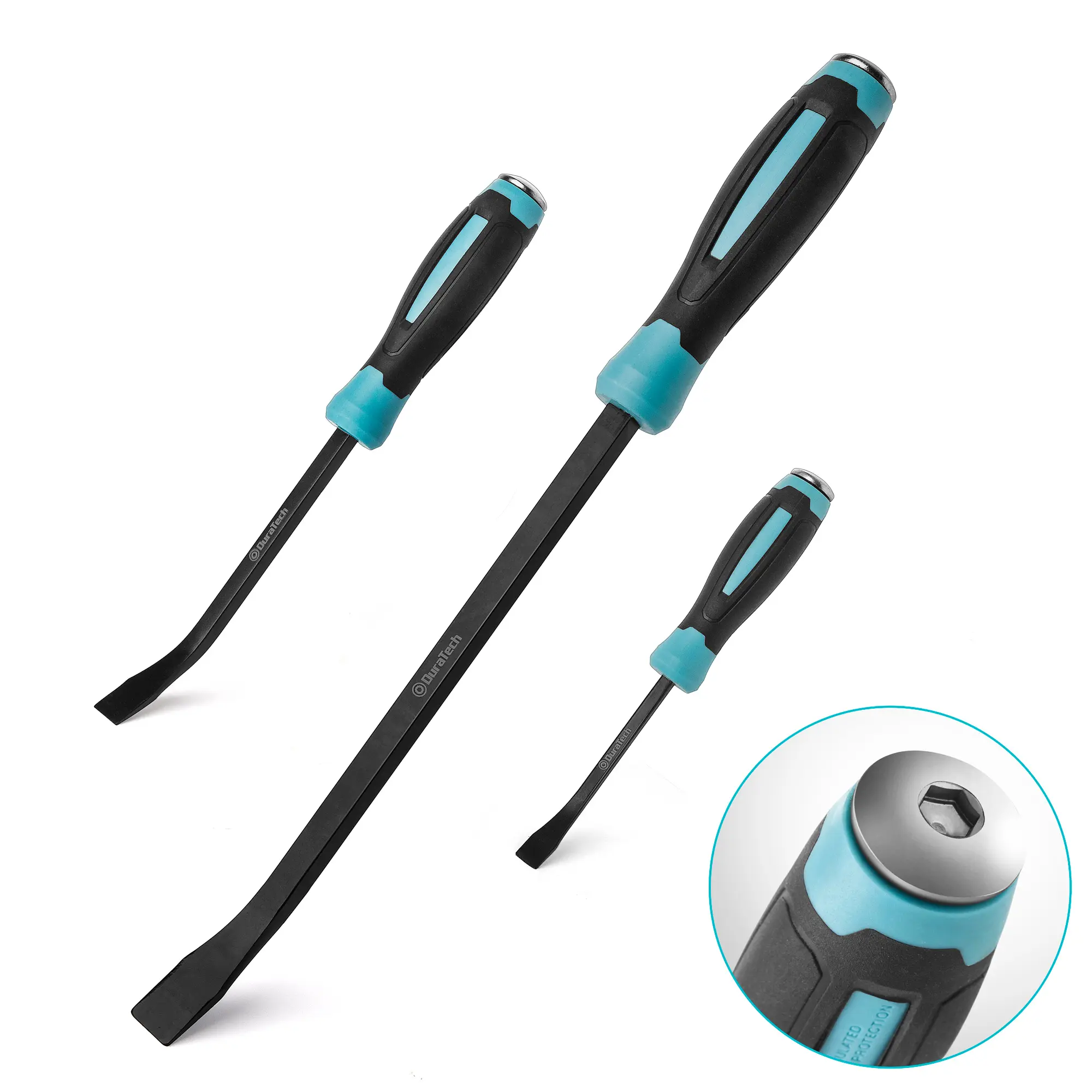#fathersdaygift DURATECH 3-Piece Pry Bar Set, Including 8", 12" and 18", Hammer Strike Cap, Angled Tip for Prying and Moving Objects