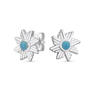 Southwestern Style Eagle Wings Turquoise Round Stud Earrings .925 Sterling Silver