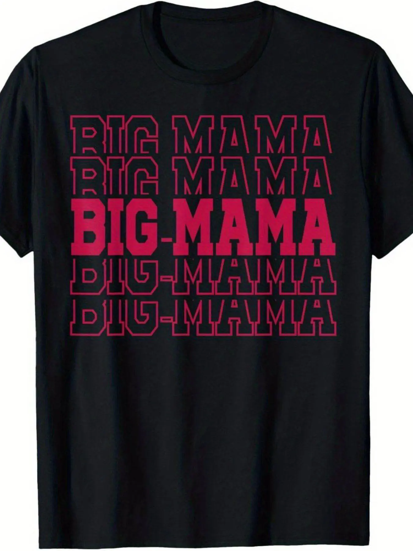 Plus-size Mom's Birthday Family Matching Loose T-shirt,  pure cotton, round neck, short sleeves, bright red BIG MAMA pattern print, casual and comfortable fit, machine washable, sizes S-XXXL, adult mom's T-shirt, everyday casual wear, loose cut, comfo
