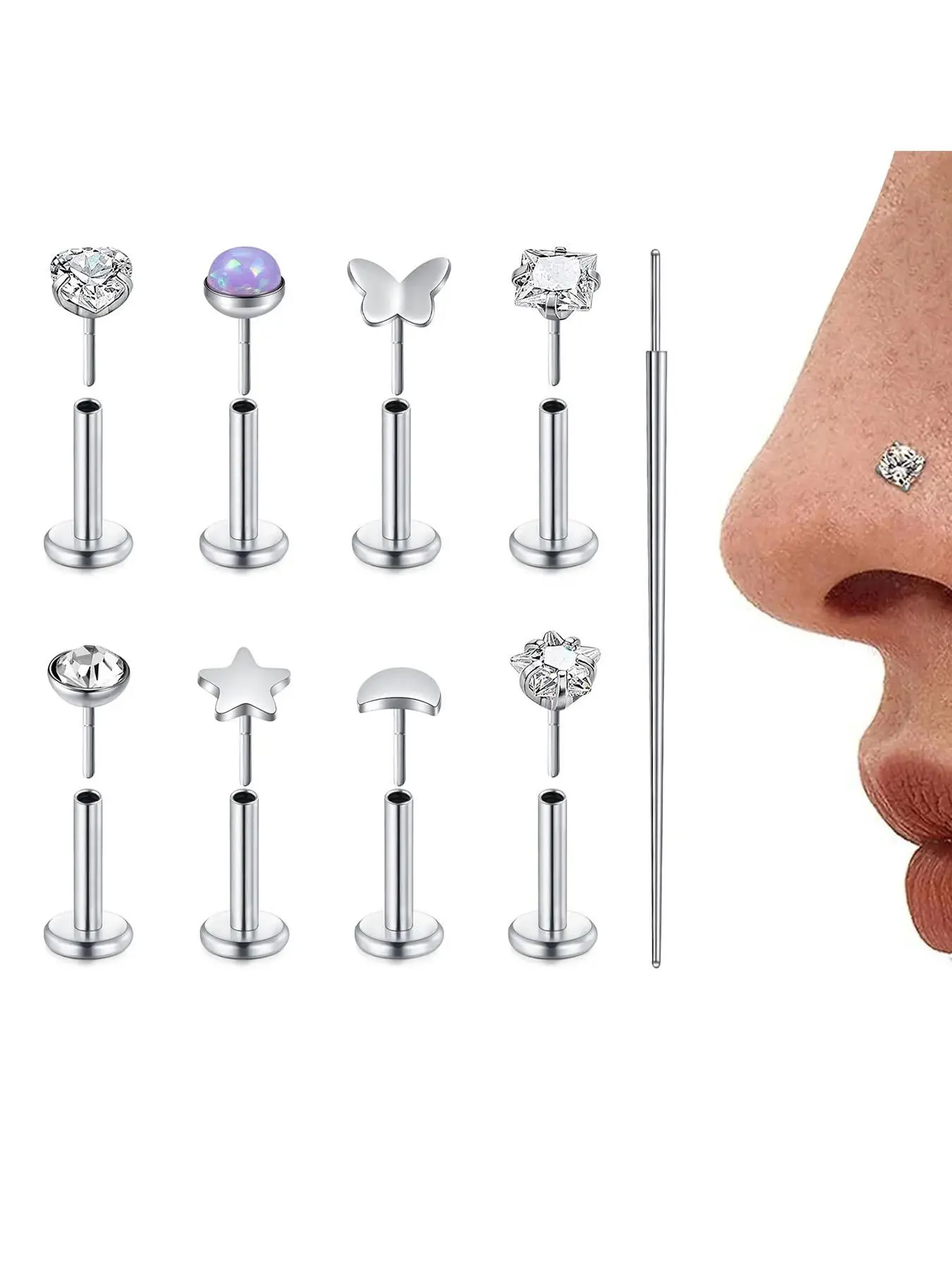 Rhinestone Decor Nose Ring, Fashionable Nose Studs for Women & Girls, Body Jewelry for Party, Daily Clothing Decor, Trendy All-match & Exquisite Jewelry for Gift, Nose Piercing Jewelry, Body Piercings, Body Jewellery, Rhinestone Nose Rings
