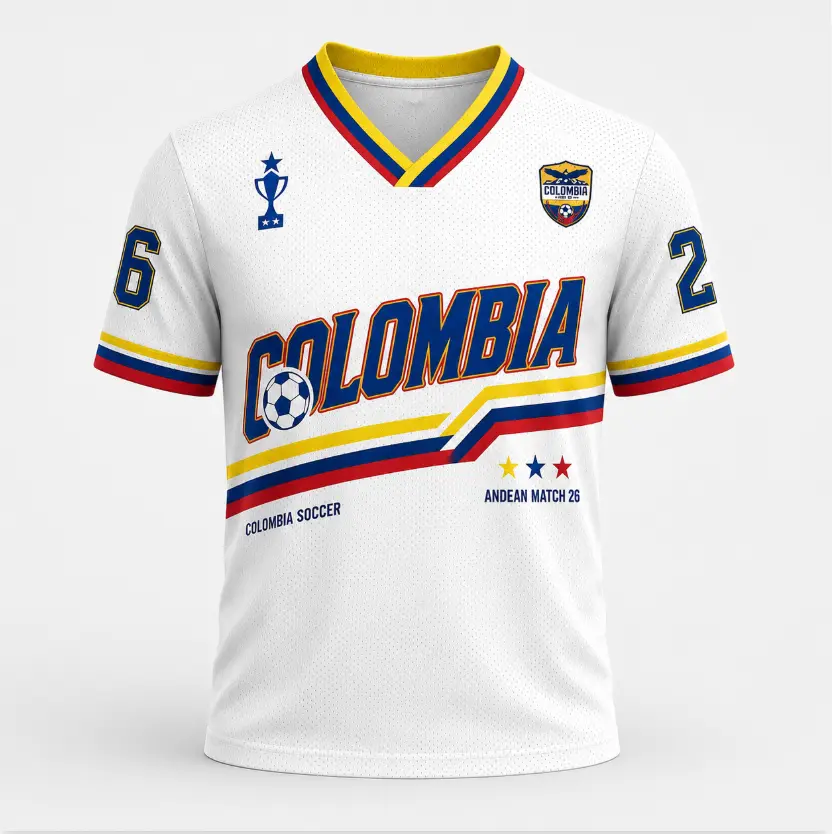 Colombia 2026 Soccer Jersey, White Colombian Football Shirt, Number 26 Game Day Fan Jersey, Vintage Sports Top
