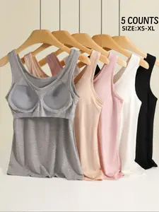 Women's Solid Color Padded Basic Tank Top, Casual Comfy Breathable Tank Top for Daily Wear, Women's Top for All Seasons,2 in 1 Bra Top Soft Comfort Vest,Ladies  Lingerie For Everyday Wear,Lightweight Stretch Fabric