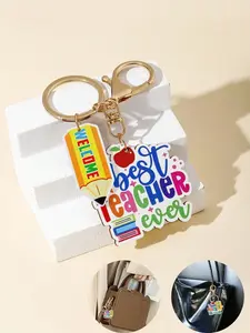 Cute Keychain, School Theme Pendant, Teacher Letter Colorful Wooden Tag, DIY Craft, Graduation Gift, Party Favor, Car and Phone Accessory, Keychain For Bags