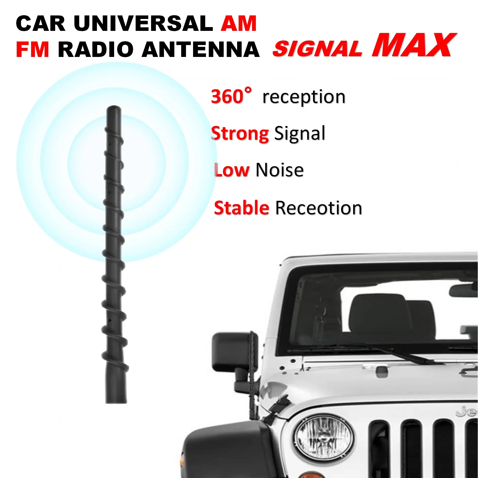 Universal Car Spiral Antenna, Radio Antenna, Compatible with Ford, Toyota, Honda, Nissan, Dodge, Chevrolet, Jeep, Gmc, Trucks, Motorcycles, Fm/am Reception