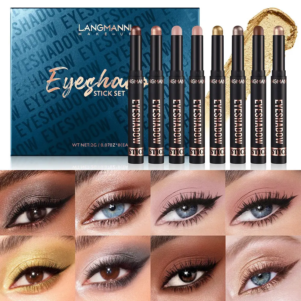 8 Color Glitter Eyeshadow Stick Set, Shimmer And Matte Metallic Cream Eyeshadow Pencil Crayon with Smudge-proof & Waterproof, Eye Brightener Stick Cream  highlight Eyeshadow Stick Set Makeup Cosmetic,  Back To School Makeup, Preppy Makeup Product