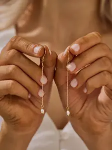 1 Pair Elegant Pearl Earrings, S925 Silver Hook & Copper Plated Chain, 4mm Rice-Shaped Pearls, Daily Commute Date Women's Jewelry, High Quality Earrings