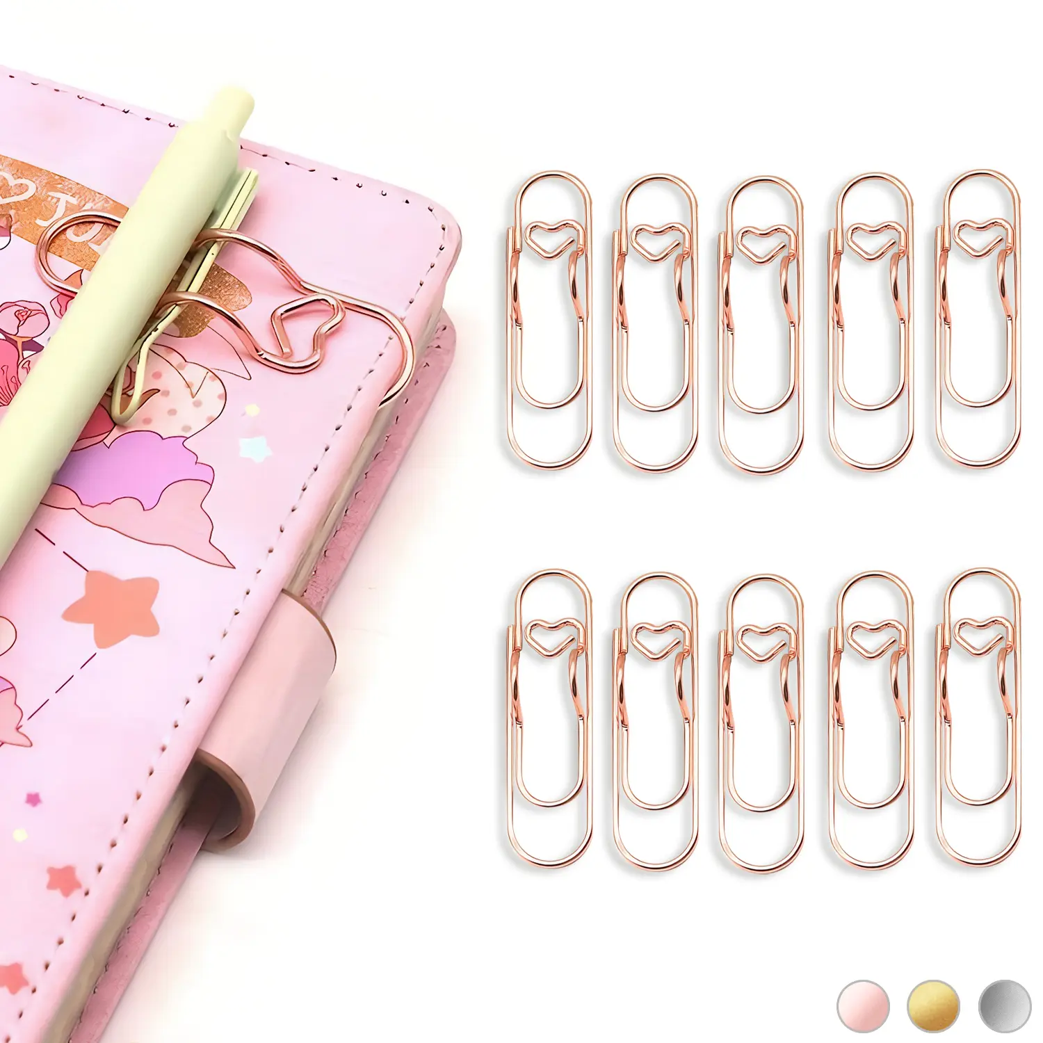 10pcs Metal Pen Clips, Cute Fixed Pen Holders and Paper Clips, Multifunctional Stationery Accessories for Journals and Notebooks Paperclip