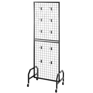 VEVOR 3 Packs Grid Wall Panels, 1.9x 5.4 ft Wire Grid Panels Display Rack, Movable Art Display Shelf with Wheels and 30 Hooks, Black Carbon Steel Gridwall for Craft Show, Decor, Storage, Notice Board