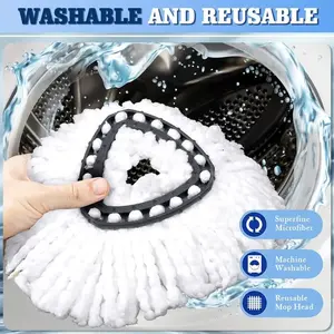 Spin Mop Head & Mop Replacement Handle & Brush & Base Combo Set, Compatible with O Cedar 1-Tank, 2 Microfiber Mop Refills + 1 Triangular Base + 1 Brush Head, 30-58" Adjustable Stainless Steel Handle, All-in-One Floor Cleaning Kit