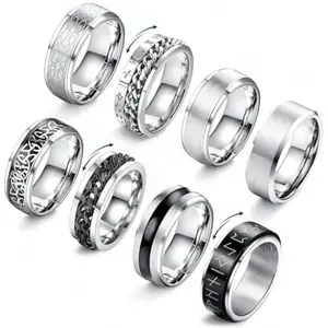 8 Pcs Stainless Steel Rings for Men High Polished Mens Band Wedding Engagement Fidget Rings Vintage Spinning Rings Size 10