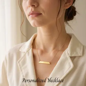 Personalized Name Bar Necklace Engraved With Names Birthdays and Anniversary in Elegant Gold Finish