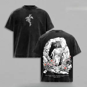 He Is Risen Easter Jesus Vintage Washed Oversized T-Shirt, Resurrection Christian Graphic Tee, Heavy Cotton Unisex Faith Streetwear, Religious Easter Sunday Shirt Gift for Believers 67