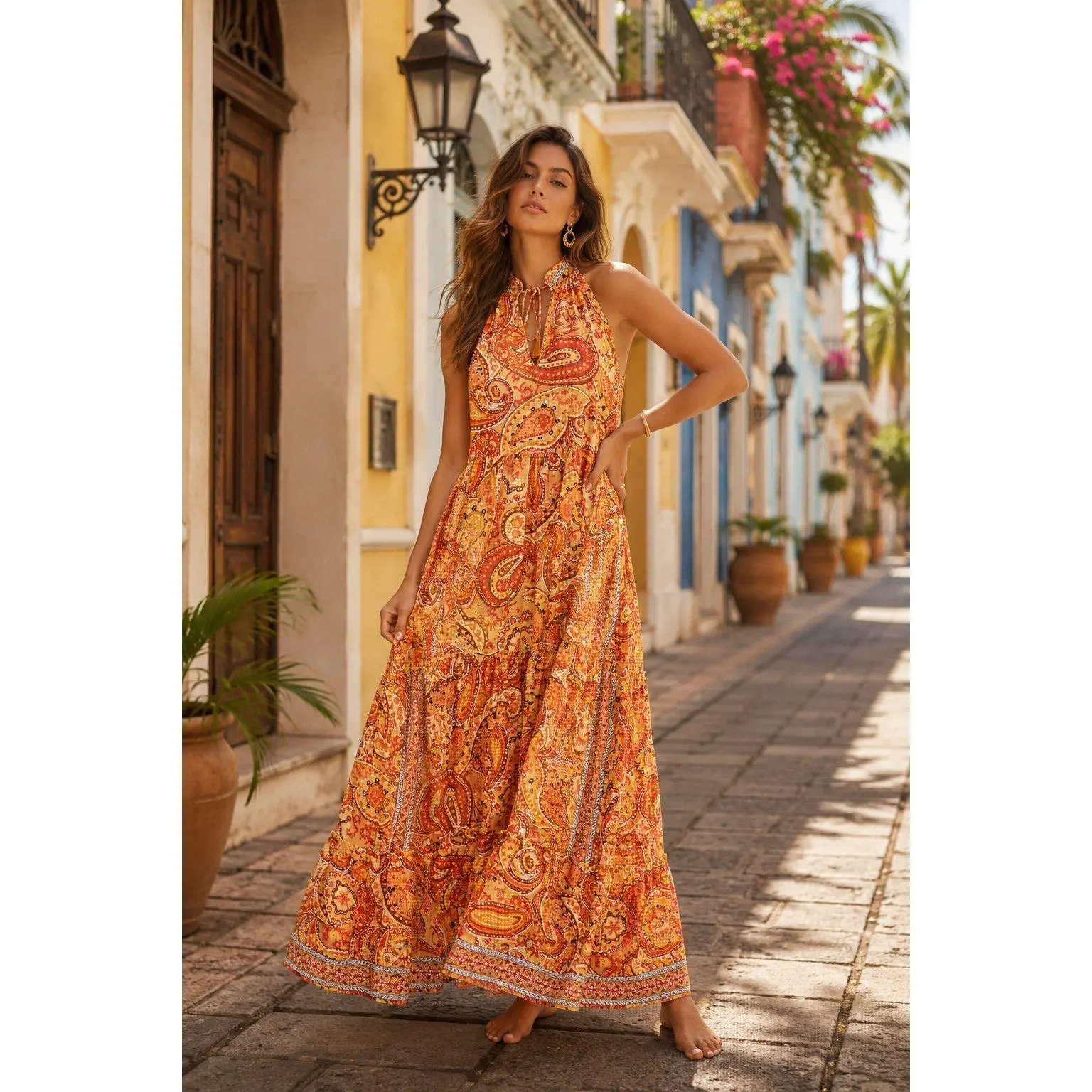 Boho Positano Maxi Dress for Caribbean Vacations