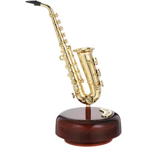 Mini Saxophone Music Box, 7.9in Classic Home Decorative Saxophone, Small Musical Mum Trinket Instrument Ornaments for Home Decoration Housewarming Desktop