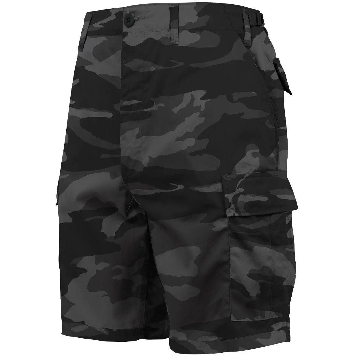 Men's Classic BDU Cargo Shorts - Black Camouflage Tactical Uniform Style, 6 Pleated Pockets, Adjustable Waist Pull Tabs, Button Fly, Cotton-Polyester Blend, Modeled After U.S. Military's BDU, Tactical Cargo Bdu