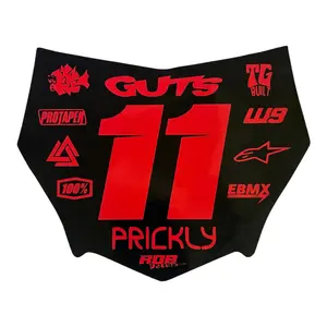 MotoCutz Style Number Plate Decal — 11 Logo — Red