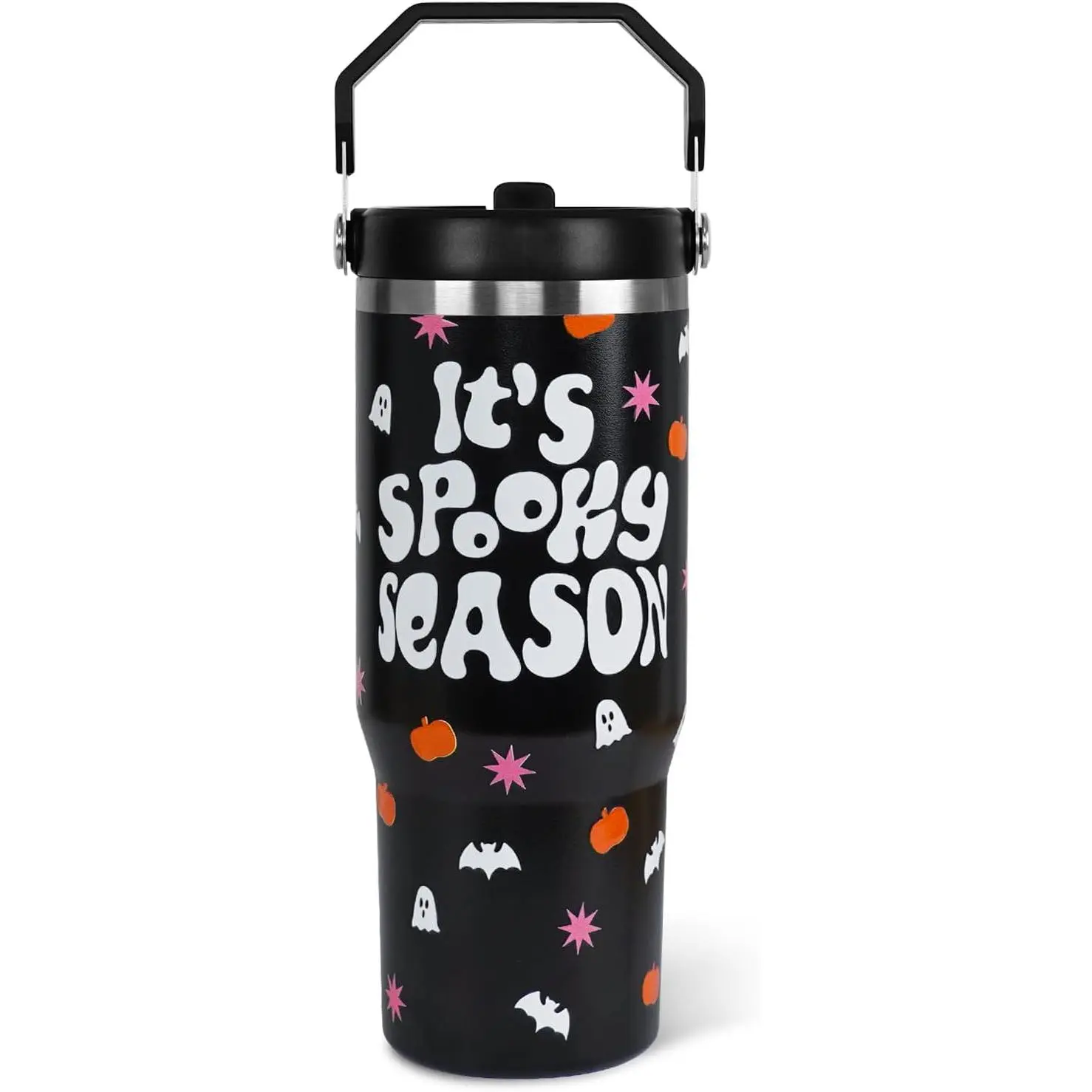 30oz Halloween Stainless Steel Tumbler with Lid & Straw - Vacuum Insulated, Leak-Proof, Reusable, Cartoon Pumpkin Design, Portable Kids-Friendly Fall Kitchenware Drinkware, Gift for Dads, Moms, Children, Christmas, Birthday
