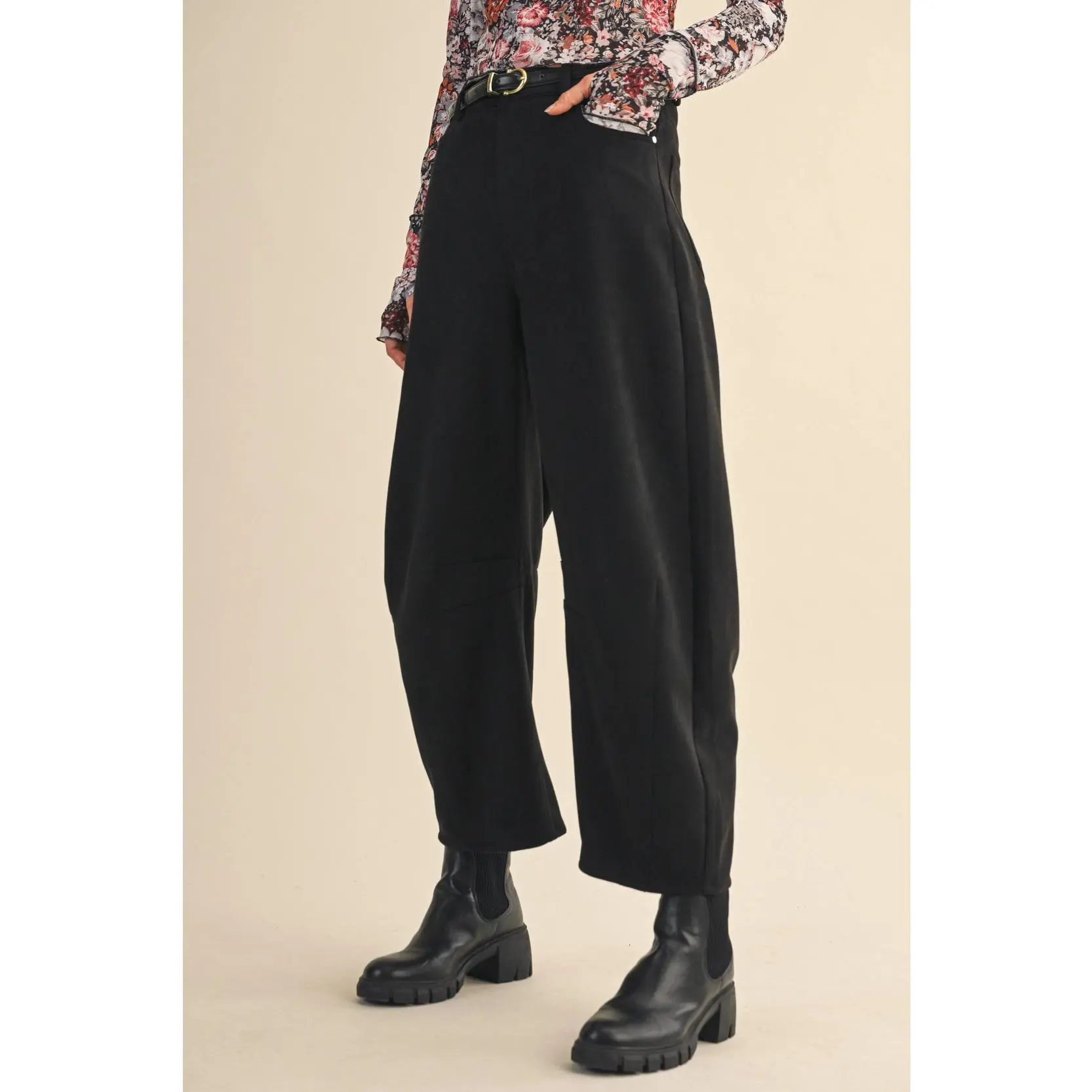 Suede Barrel Pants Black and Taupe Suede Barrel Pants Black and Taupe