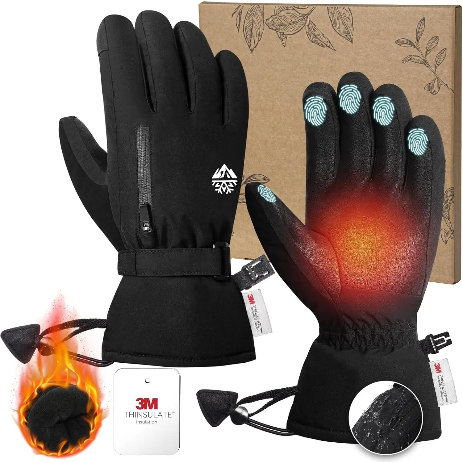 Panda Ski Mittens Snow Gloves Waterproof with 3M Insulated, Touchscreen Anti-Slip Gloves for Cold Weather Snow Sports Christmas
