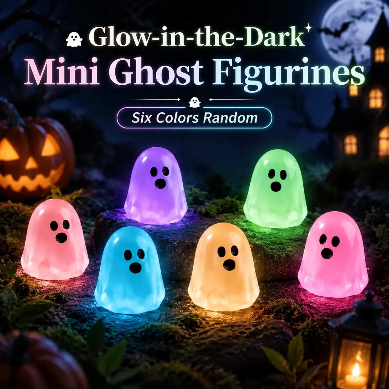20/50 Pack Glow-in-the-Dark Mini Ghost Resin Figurines, 6-Color Luminous Decor, Halloween Party Supplies, Micro Landscape Fillers, DIY Craft Materials, Indoor Home Ornaments, Holiday Gifts