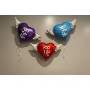 Miss You Son 17" Memorial Balloon – Heart Shaped with Angel Wings Graveside Tribute - 2 Balloons Included